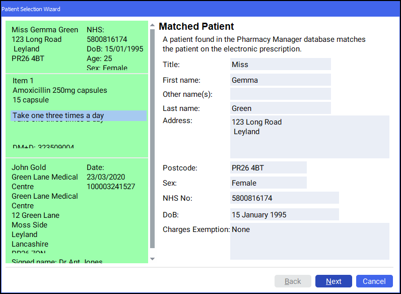 Dispensing an Electronic Prescription