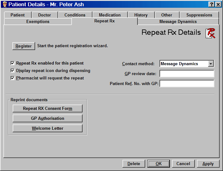 Infinity Rx Tab PatDetails - RRx tab