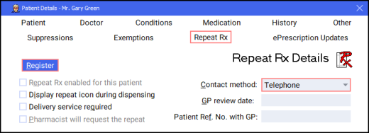 Registering a Patient for Repeat Rx