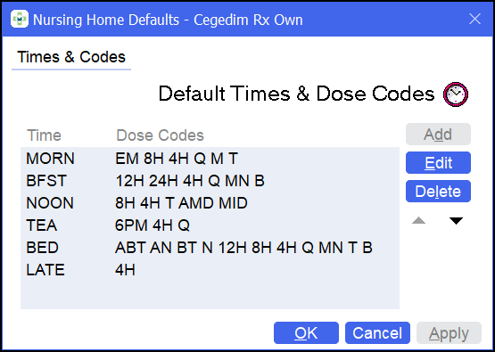Global Administration Times and Dose Codes