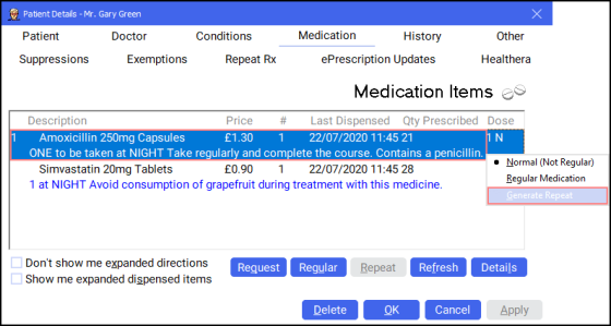 Marking Items as Repeat Rx Items