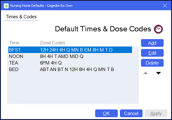 Administration Time Global Administration Times and Dose Codes