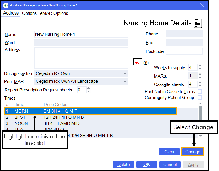 Local Administration Times and Dose Codes