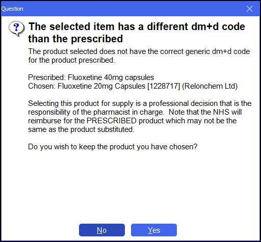 Dispensing Code Dispensing an SSP item
