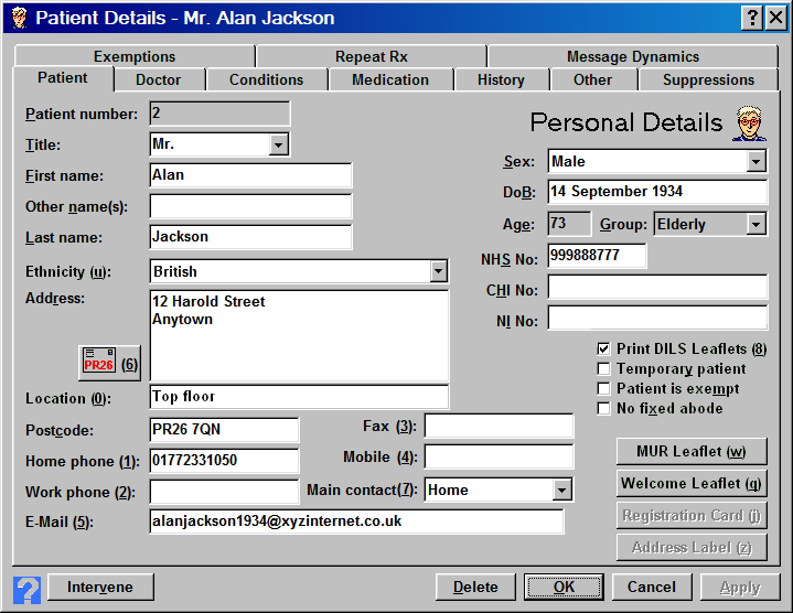 Patient Details - Patient Tab